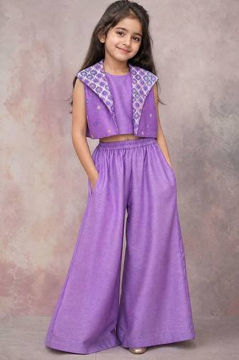 Lavender embroidered silk jacket co ord set