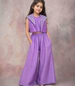 Lavender embroidered silk jacket co ord set