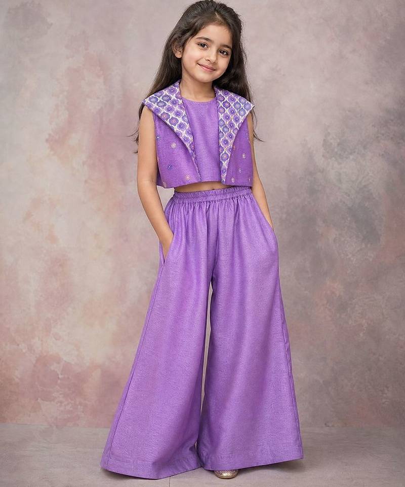 Lavender embroidered silk jacket co ord set