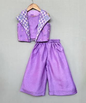 Lavender embroidered silk jacket co ord set 2