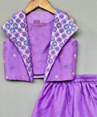 Lavender embroidered silk jacket co ord set 3