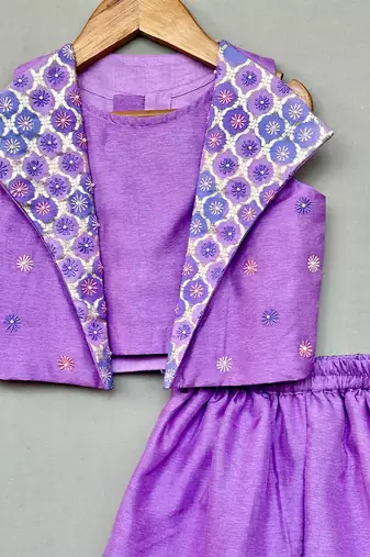 Lavender embroidered silk jacket co ord set