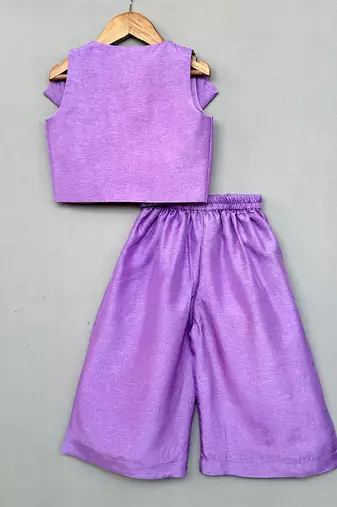 Lavender embroidered silk jacket co ord set