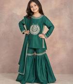Bottle green embroidered silk sharara set