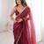 Maroon tissue satin sequins saree with unstitched blouse piece.