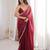 Maroon tissue satin sequins saree with unstitched blouse piece.