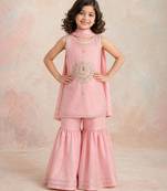 Peach embroidered silk sharara set
