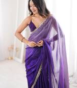 Purple tissue satin sequins saree with unstitched blouse piece.