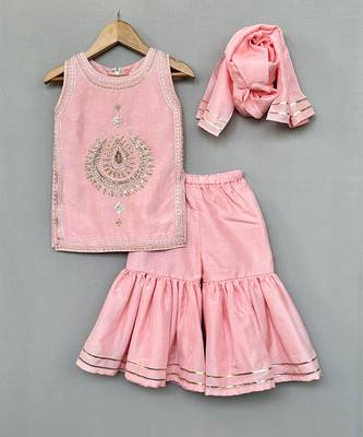 Peach embroidered silk sharara set 2