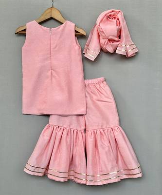 Peach embroidered silk sharara set 4