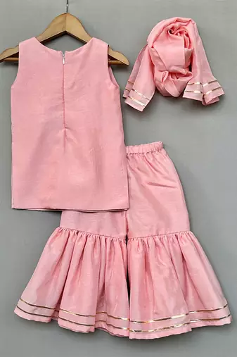 Peach embroidered silk sharara set