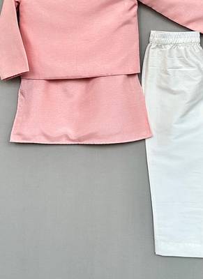 Peach embroidered silk kurta jacket set 3