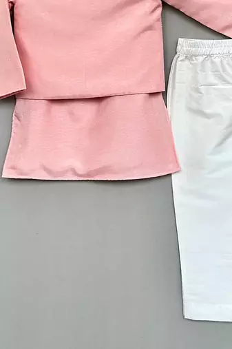 Peach embroidered silk kurta jacket set