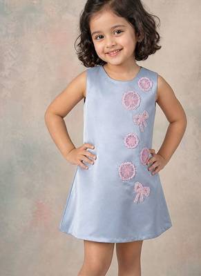 Grey floral embroidered satin dress 1