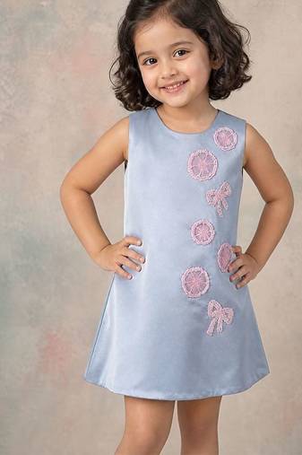 Grey floral embroidered satin dress