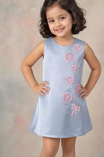 Grey floral embroidered satin dress
