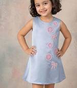 Grey floral embroidered satin dress