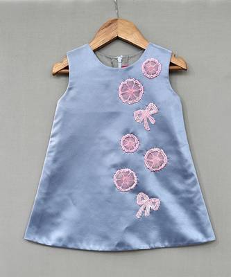 Grey floral embroidered satin dress 2