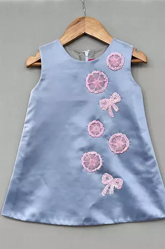 Grey floral embroidered satin dress