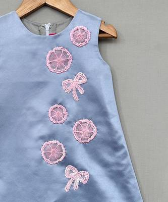Grey floral embroidered satin dress 3