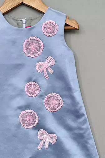 Grey floral embroidered satin dress