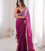 Wine tissue satin sequins saree with unstitched blouse piece.