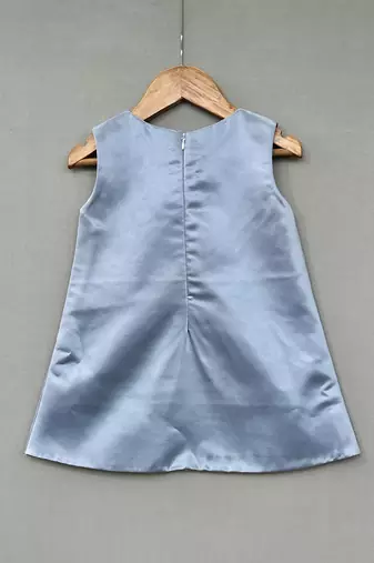 Grey floral embroidered satin dress