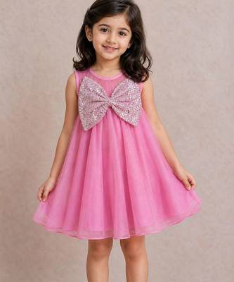 Pink bow embroidered organza dress 1
