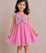 Pink bow embroidered organza dress