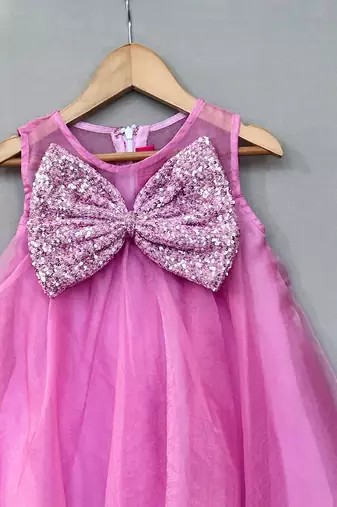 Pink bow embroidered organza dress