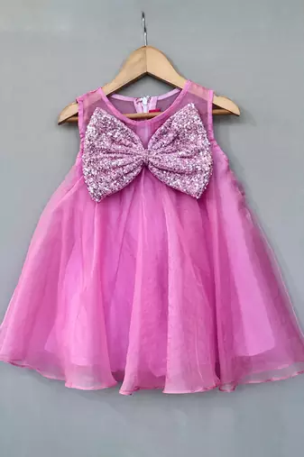 Pink bow embroidered organza dress