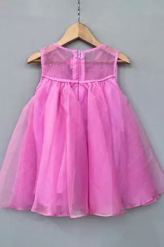 Pink bow embroidered organza dress
