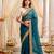 sky blue color satin sequin embroidered work saree with contrast blouse