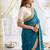 sky blue color satin sequin embroidered work saree with contrast blouse
