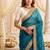 sky blue color satin sequin embroidered work saree with contrast blouse