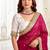 rani pink color satin sequin embroidered work saree with contrast blouse
