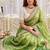 green color satin sequin embroidered work saree with contrast blouse