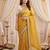 yellow color satin sequin embroidered work saree with contrast blouse