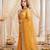 yellow color satin sequin embroidered work saree with contrast blouse