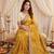 yellow color satin sequin embroidered work saree with contrast blouse