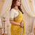 yellow color satin sequin embroidered work saree with contrast blouse