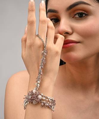 Lilac crystal pearl haath phool 1