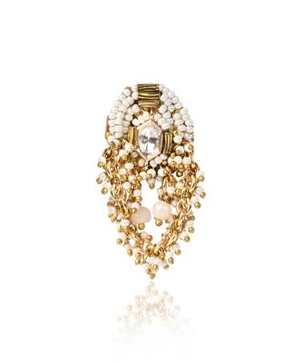 White gold kundan beaded ring 3
