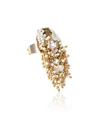 White gold kundan beaded ring 4