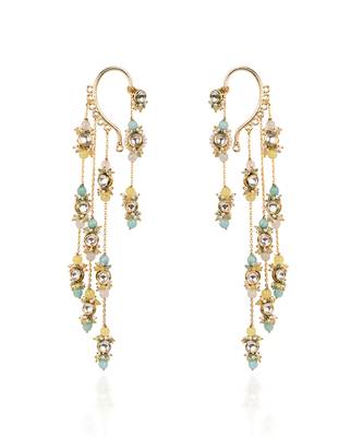 Gold plated kundan layered earcuff with earrings 3