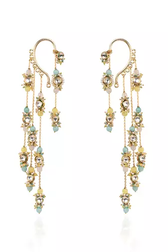Gold plated kundan layered earcuff with earrings