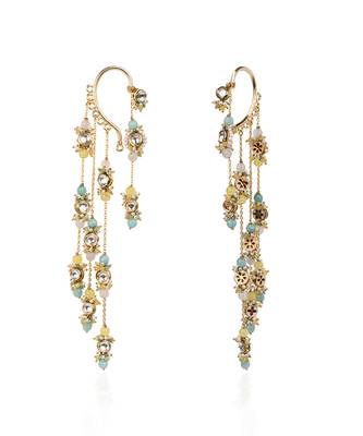 Gold plated kundan layered earcuff with earrings 4