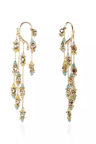 Gold plated kundan layered earcuff with earrings