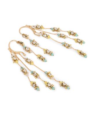 Gold plated kundan layered earcuff with earrings 5