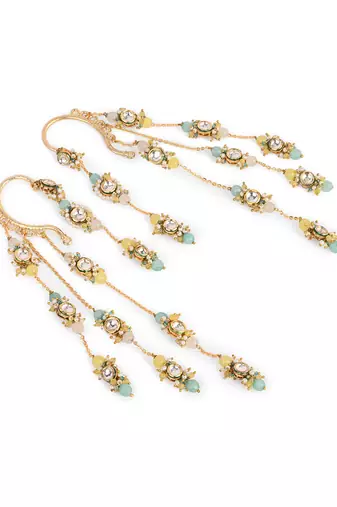 Gold plated kundan layered earcuff with earrings